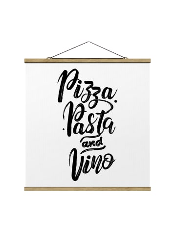 WALLART Stoffbild mit Posterleisten - Pizza Pasta und Vino in Schwarz-Weiß