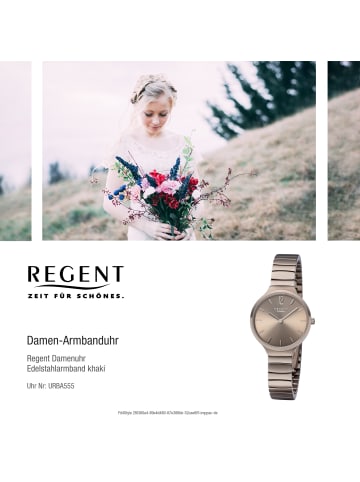 Regent Armbanduhr-Analog khaki, grau klein (ca. 30mm) Regent Metallarmband