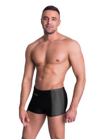 Aquarti Aquarti Herren Badehose mit Reißverschlusstasche in schwarz/grau