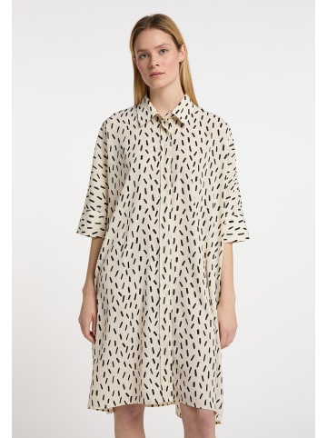 DreiMaster Klassik Damen Hemdkleid in Wollweiss Schwarz