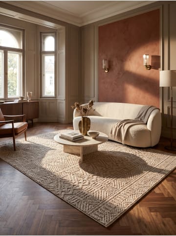 KADIMA DESIGN Flachgewebe-Teppich Ethno Streifen Boho Pflegeleicht in Beige