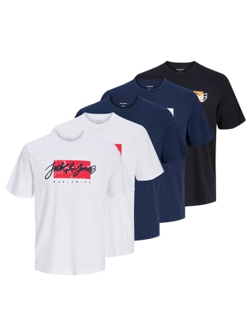 Jack & Jones T-Shirt 5er Pack in Weiß/Dunkelblau/Schwarz