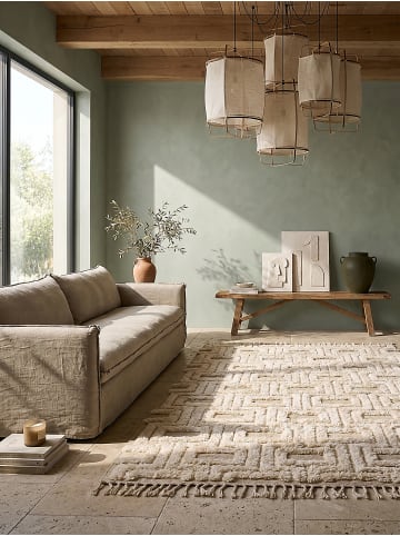 KADIMA DESIGN Teppich Wolle COPSE Geometrisch Wohnzimmer Modern Hoch-Tief-Struktur in Beige
