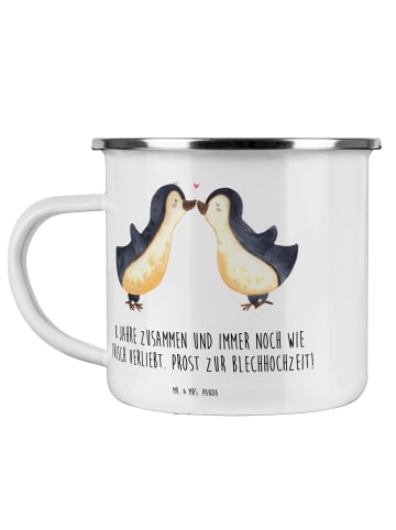 Mr. & Mrs. Panda Tasse 8. Hochzeitstag Blechhochzeit mit Spruch in Weiß
