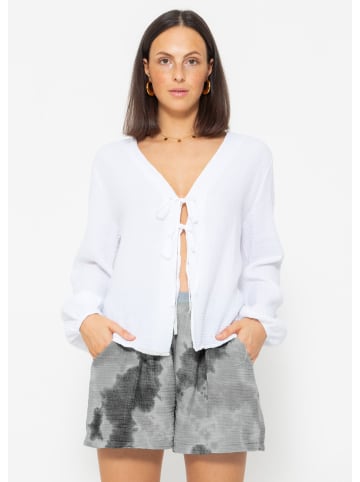 SASSYCLASSY Musselin Blusenjacke mit Bindebänder in weiß