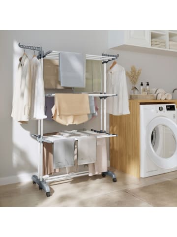 SONGMICS Wäscheständer Bunji in Weiß-Grau - (B)63.5 x (H)172.5 x (T)125.5 cm