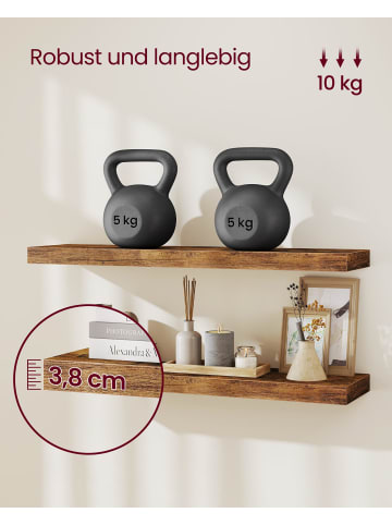 VASAGLE 2er-Set: Wandregal in vintage - (B)80 x (H)3.8 x (T)20 cm