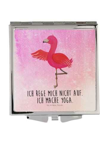 Mr. & Mrs. Panda Handtaschenspiegel quadratisch Flamingo Yoga mi... in Aquarell Pink