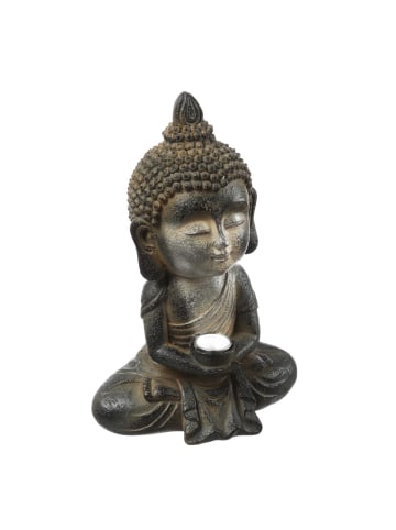 MARELIDA LED Solar Buddha Wackelfigur Gartenfigur H: 19cm Lichtsensor in anthrazit