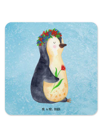 Mr. & Mrs. Panda Untersetzer Pinguin Blumen ohne Spruch in Eisblau
