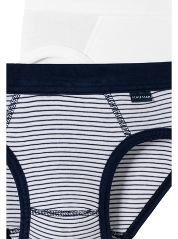 Schiesser Slip / Unterhose Kids Boys Feinripp Cotton in Weiß/ Blau gestreift