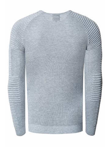 Rusty Neal Slim Fit Feinstrick Biker Rundhals-Pullover in Grau