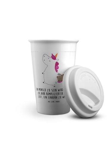 Mr. & Mrs. Panda Kaffeebecher To Go Einhorn Koffer mit Spruch in Weiß