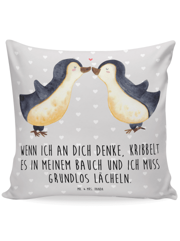 Mr. & Mrs. Panda 40x40 Kissen Pinguine Kuss mit Spruch in Grau Pastell