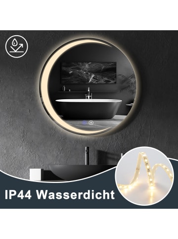 ZMH Badspiegel mit Beleuchtung in nickel Dimmbar IP44 rund mit Touch-Schalter Ø50cm