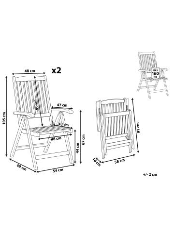 Beliani 2er-Set Gartenstuhl JAVA in Braun