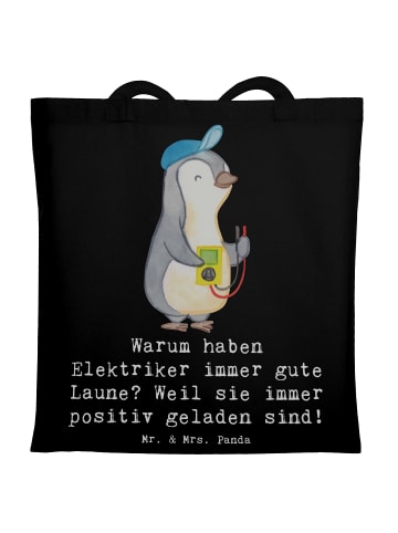 Mr. & Mrs. Panda Tragetasche Positiver Elektriker mit Spruch in Schwarz