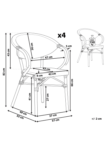 Beliani 4er-Set Gartenstuhl CASPRI in Schwarz/Braun