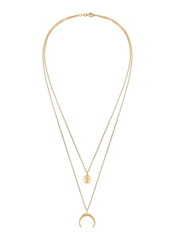 Elli Halskette 925 Sterling Silber Astro, Halbmond, Plättchen, Sterne, Stern in Gold