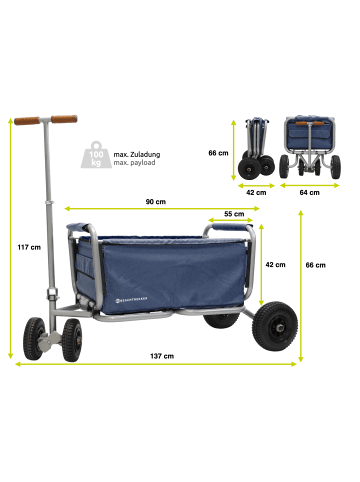 Beachtrekker Beachtrekker LiFe faltbarer Bollerwagen + Bremse, klappbarer Handwagen (Blau)