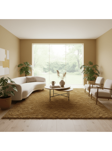 KADIMA DESIGN Teppich Hochflor Shaggy Waschbar Einfarbig SPREE Strapazierfähig in Gold