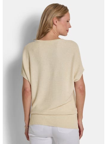 GOLDNER Kurzgröße:  Strickpullover Viskosepullover mit Glanzeffekt in cremeweiß