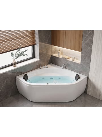 Beliani Eckbadewannen MEVES in Weiß/Schwarz - (W) 140 x (H) 55 x (L) 140 cm