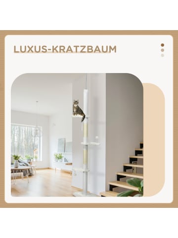 Pawhut Kratzbaum deckenhoch Weiß 48L x 32B x 225-255H cm