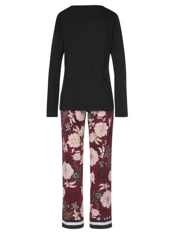 S. Oliver Pyjama in schwarz-bordeaux-mehrfarbig-geblümt
