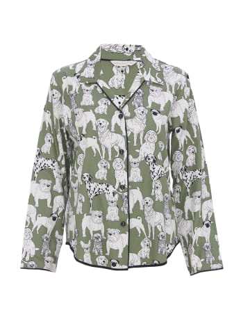 Cyberjammies Nancy Womens Dog Print Pyjama Top in Green
