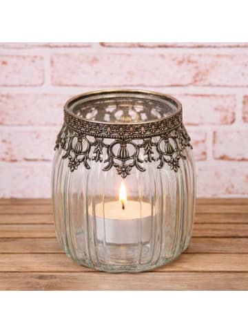 AltoBelli Teelichthalter AMALFI Glas mit Metall Verzierungen 13x16 cm