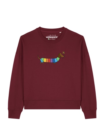 wat? Apparel Sweatshirt Regenbogen Dackel in Weinrot