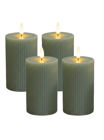 relaxdays 4 x LED Kerzen in Salbei - (H)13 x Ø 7,5 cm