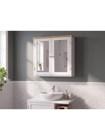 Beliani Bad-Spiegelschrank ALAMOS in Weiß/Braun - (W) 65 x (H) 60 x (L) 17 cm