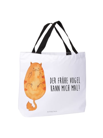 Mr. & Mrs. Panda Stofftasche Katze Frühaufsteher mit Spruch in Weiß