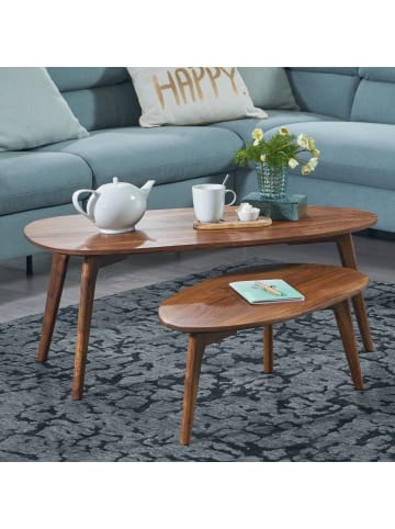 KADIMA DESIGN Retro-Couchtische aus Massivholz, 2er Set, Nierenform, handgefertigt in Braun