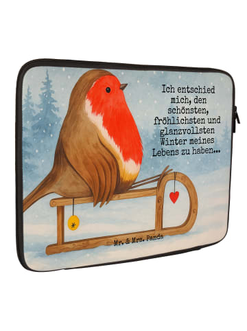 Mr. & Mrs. Panda Laptop Tasche Rotkehlchen Schlitten Design mit ... in Weiß