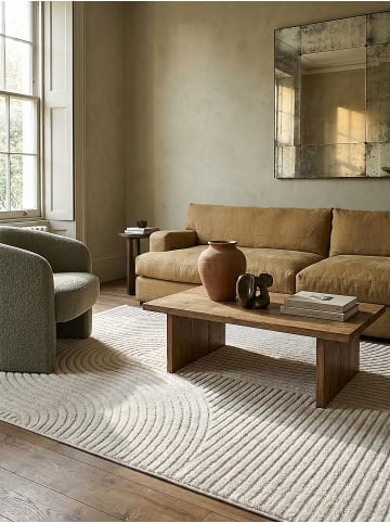 KADIMA DESIGN Kurzflorteppich mit 3D-Relief-Bogenmuster und festem Jute-Rücken in Creme