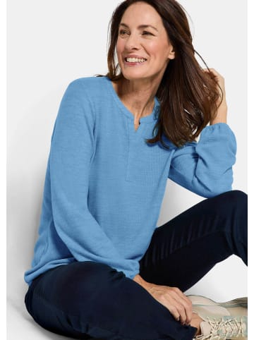 GOLDNER Kurzgröße:  Jerseybluse Elegante Rundhals-Bluse mit Zierblende in blau