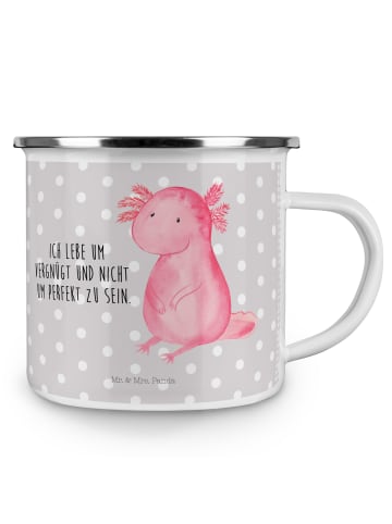 Mr. & Mrs. Panda Becher Emaille Axolotl Niedlich mit Spruch in Grau Pastell