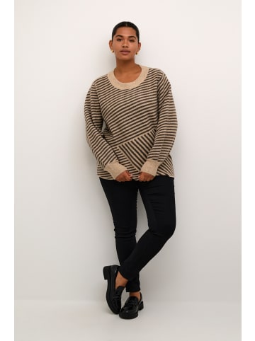 KAFFE curve Strickpullover KCverina in Feather Gray mel./ Brown mel.