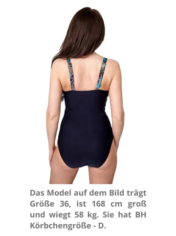 Aquarti Damen Badeanzug Bauchweg Sport  Bademode  Neckholder V-Ausschnitt in schwarz/grün