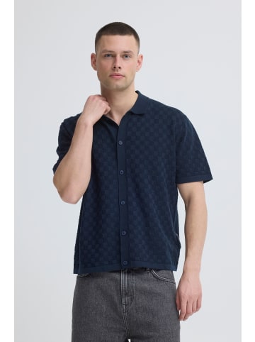 BLEND Kurzarmhemd Haifischkragen Knopfleiste Casual in Blau