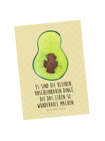 Mr. & Mrs. Panda Ansichtskarte Avocado Kern mit Spruch in Gelb Pastell
