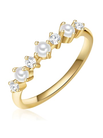 Glanzstücke München Ring Sterling Silber Zirkonia Süßwasser-Zuchtperle in gelbgold