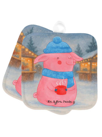 Mr. & Mrs. Panda 2er Set Topflappen  Schwein Glühwein Design ohn... in Weiß