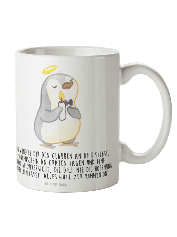 Mr. & Mrs. Panda Bürotasse Pinguin Kommunion mit Spruch in Weiß