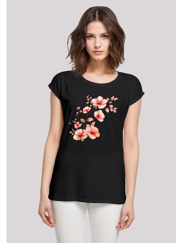 F4NT4STIC Extended Shoulder T-Shirt Rosa Blumenzweig 3D in schwarz