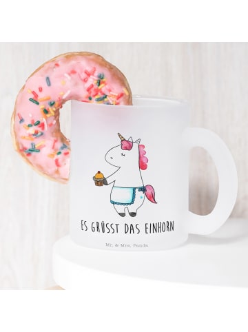 Mr. & Mrs. Panda Teetasse Glas Einhorn Muffin mit Spruch in Transparent