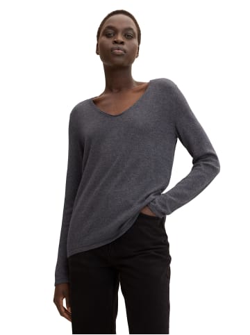 Tom Tailor Dünner Strickpullover Basic V-Ausschnitt Stretch Sweater in Dunkelgrau